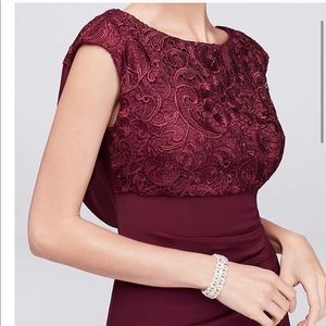 Mother of bride, burgundy, David’s bridal